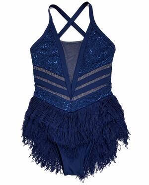Weissman D10745 Navy Blue Sequin Fringe Jazz Dance Costume XSA EUC